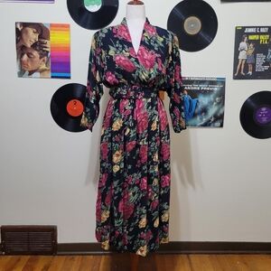 Together! | Vintage Petite Belted Floral Blouson Shirt Dress